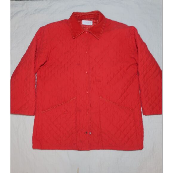 VTG Red Quilted Coat with Corduroy Collar Liz Claiborne - Picture 1 of 7